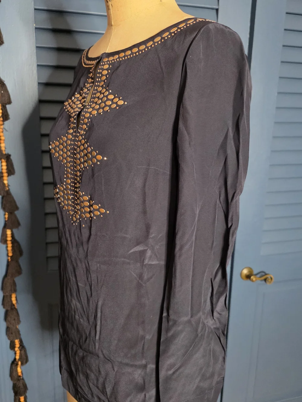 NWOT Tory Burch Navy Silk Studded Tunic Top Blouse Size 4 - Pristine!